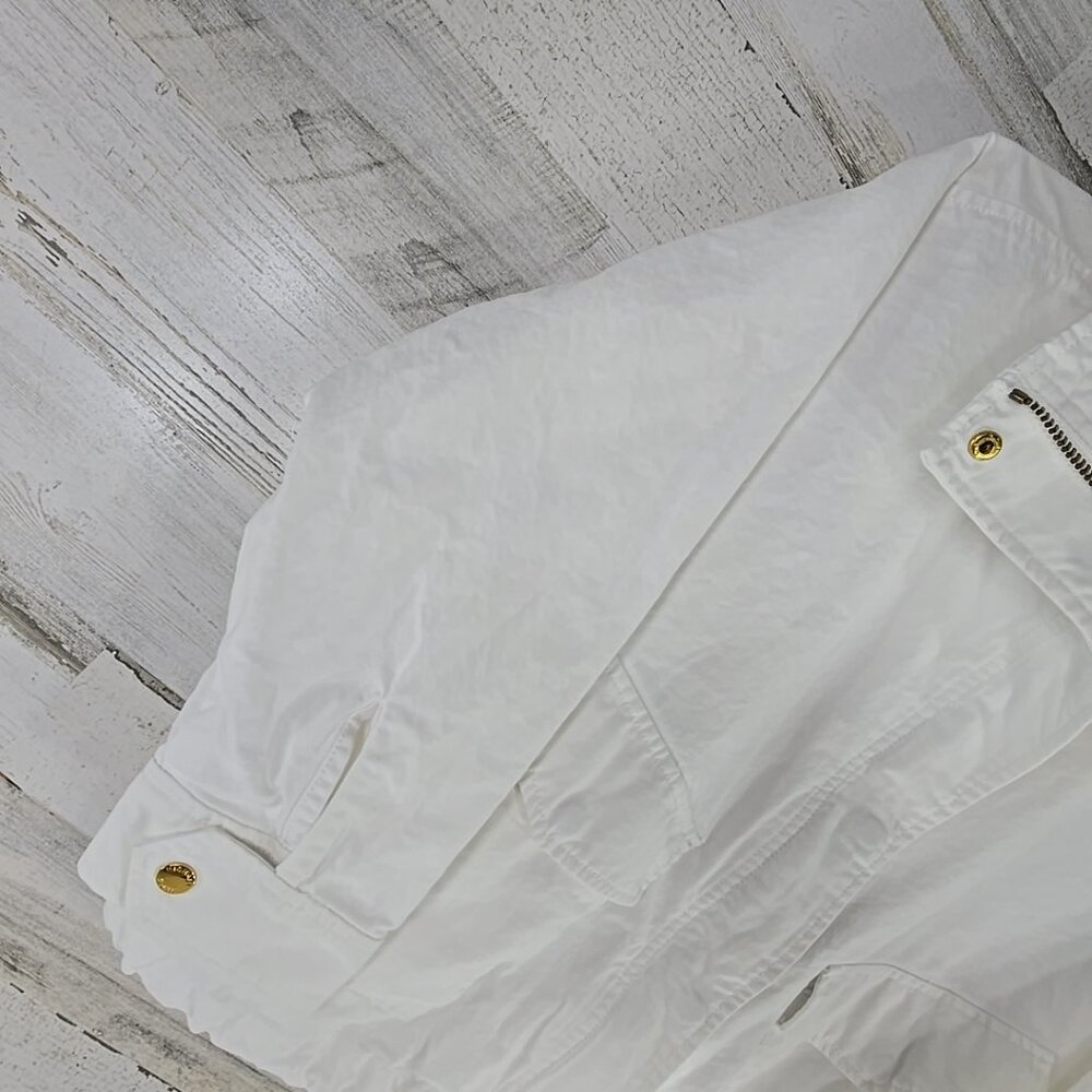 MICHAEL MICHAEL KORS WOMEN'S SIZE LARGE WHITE SNAP FULL ZIP JACKET FLAP POCKETS. - Picture 6 of 16